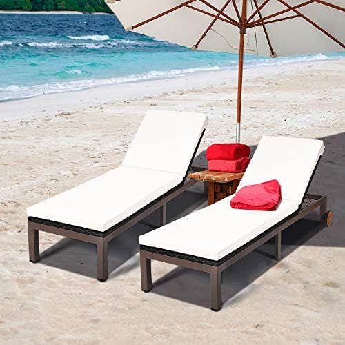 Tangkula 2PS Patio Chaise Lounge Chair, Outdoor Rattan Lounger Recliner Chair W/Wheels, Wicker Ch... | Amazon (US)