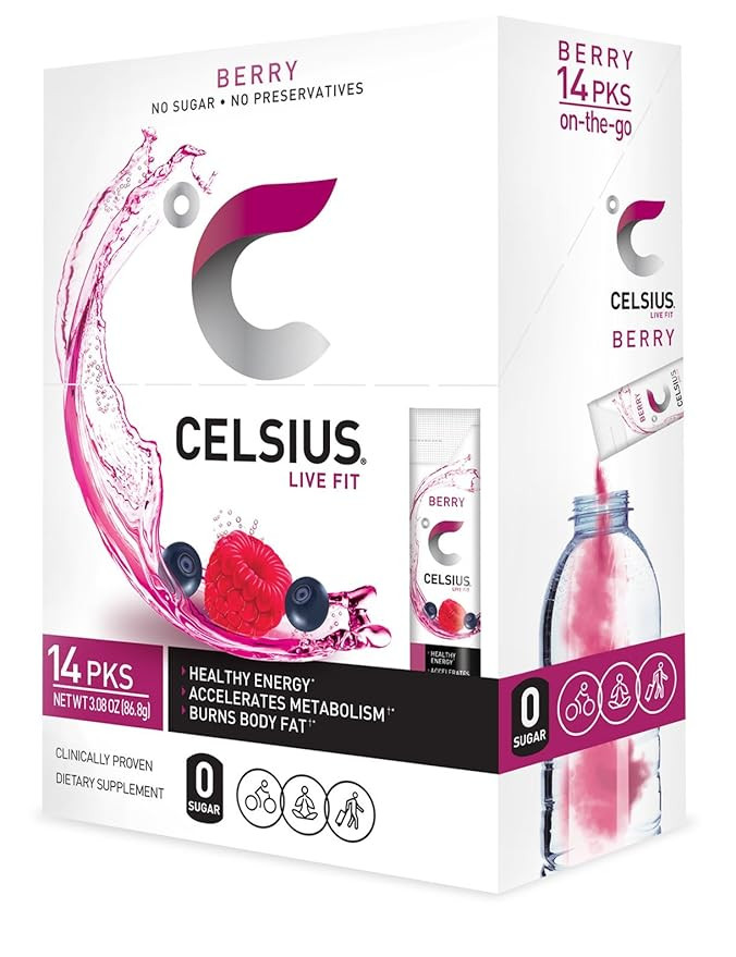 CELSIUS On-the-Go Powder Stick Packs, Zero Sugar (14 Sticks per Pack), Berry, 3.08 Ounce | Amazon (US)