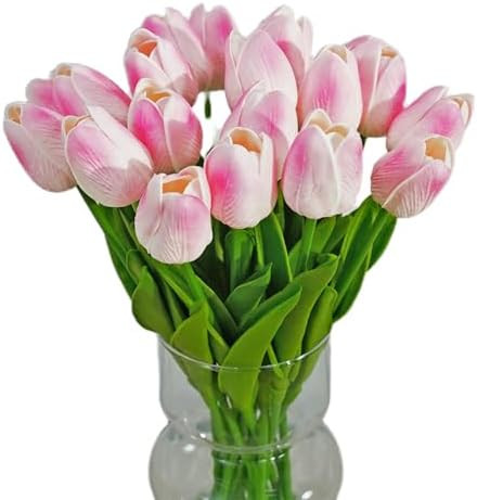 20pcs Pink Faux Tulips Flowers Fake Flowers Bouquets 13.5" Mother's Day Easter Valentine’S Day ... | Amazon (US)