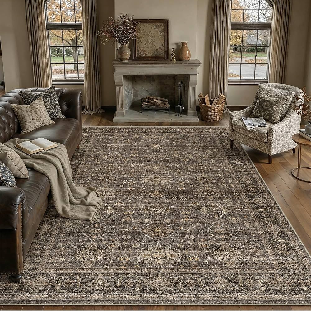 Washable Area Rug 8x10 for Living Room Brown Vintage Carpet | Amazon (CA)