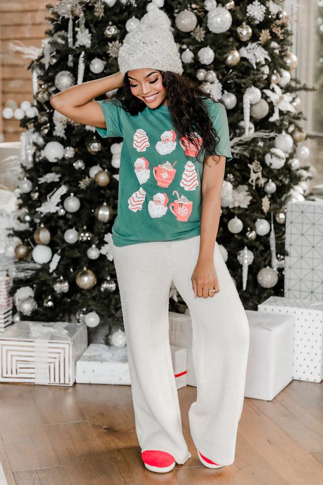 Santa Christmas Cakes Dark Green Comfort Color Graphic Tee Macy Blackwell x Pink Lily | Pink Lily