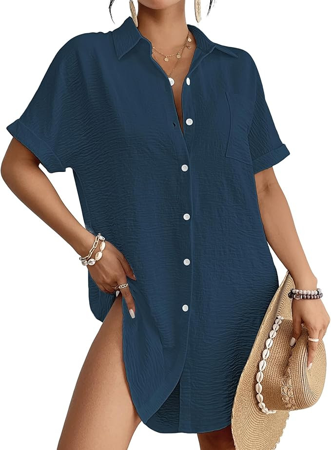 Bsubseach Women Swimsuit Coverup Shirt Dress Button Down Bathing Suit Cover Up Beach Vacation Out... | Amazon (US)