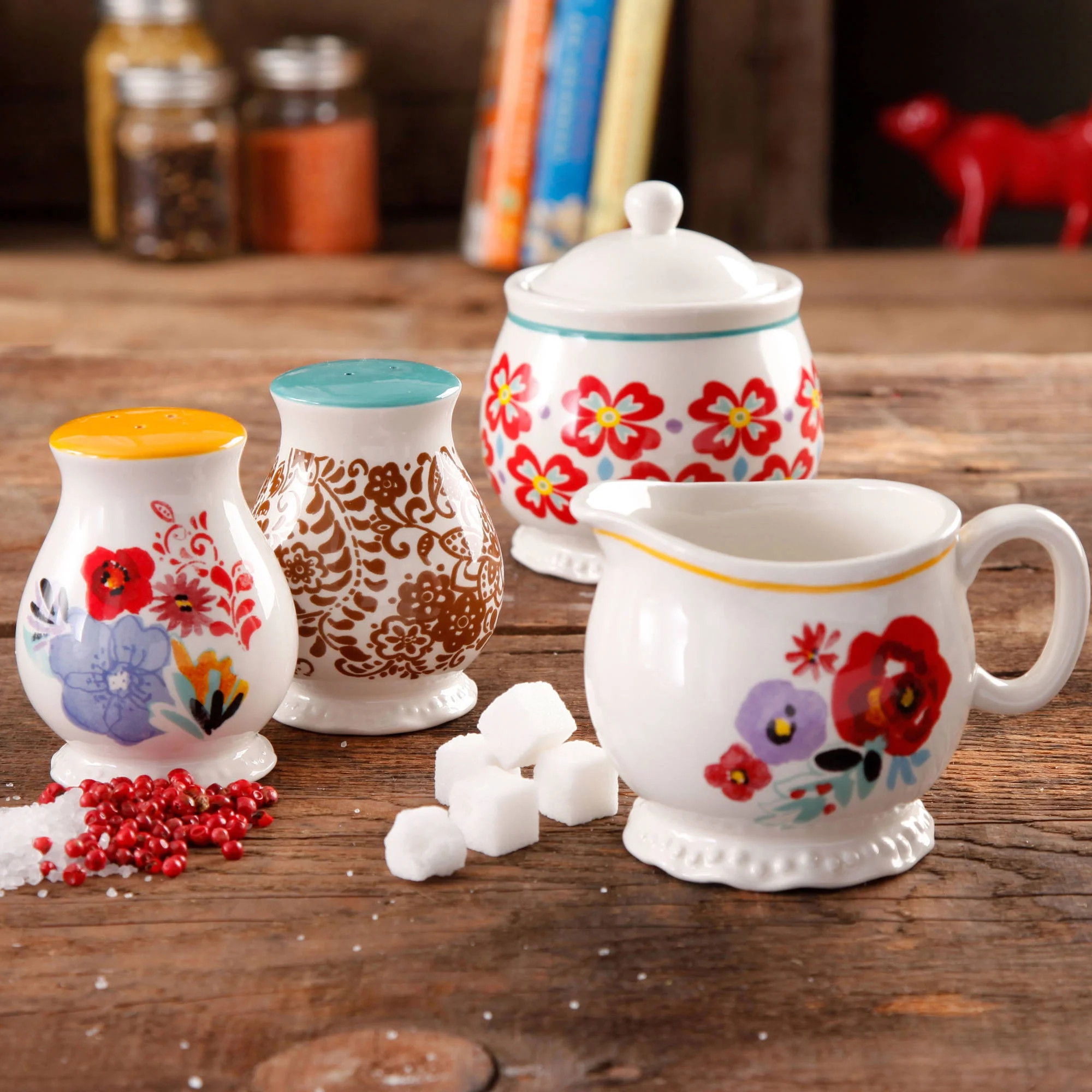 The Pioneer Woman Flea Market Sugar & Creamer with Salt & Pepper Shaker Set | Walmart (US)