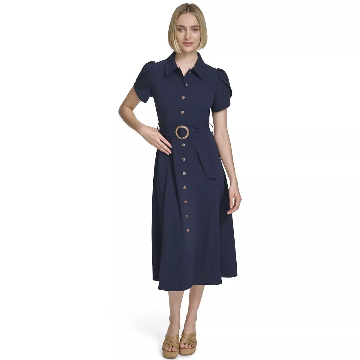 Women's Andrew Marc Short Sleeve Button Front Midi Dress | Kohl's