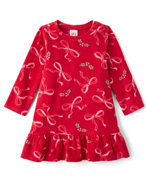 Toddler Girls Mommy And Me Christmas Bows Dream Fleece Ruffle Nightgown - Red | The Children's Place