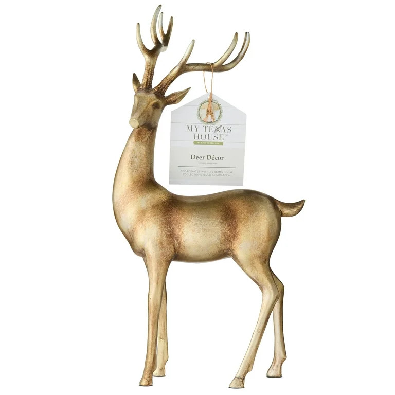 Standing Deer Christmas Tabletop Decoration, Gold, 16", by My Texas House | Walmart (US)
