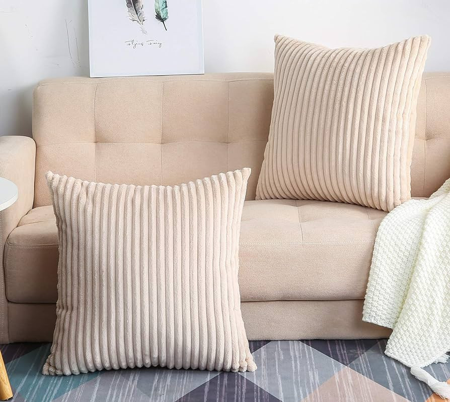 TangDepot, Set of 2 Soft Plush Velvet Big Striped Corduroy Solid Decorative Throw Pillow Covers, ... | Amazon (US)