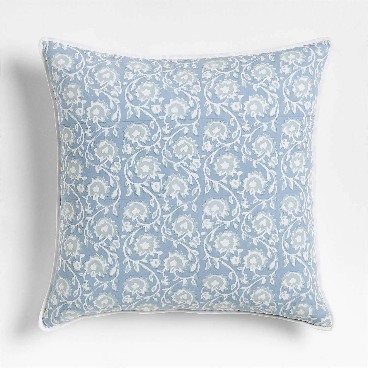 Washed Cotton 23"x23" Ruka Blue Floral Reversible Hand Printed Throw Pillow Cover + Reviews | Cra... | Crate & Barrel