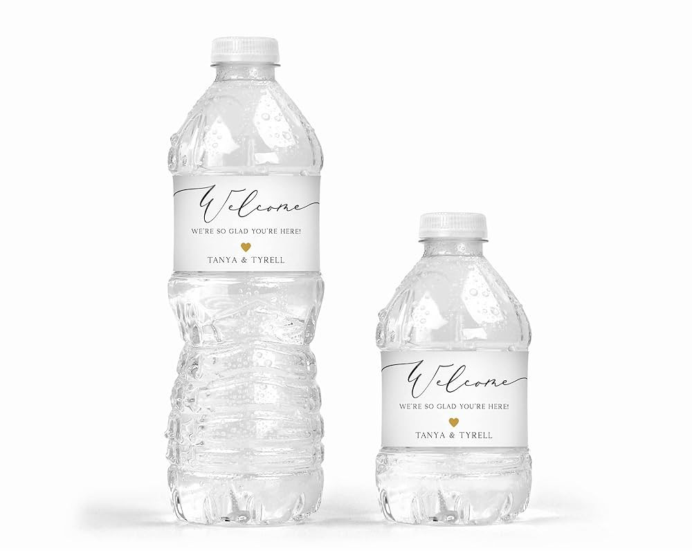 Water Bottle Labels - Welcome Wedding Labels, Gold Heart Wedding Labels, Wedding Welcome Bag Stic... | Amazon (US)