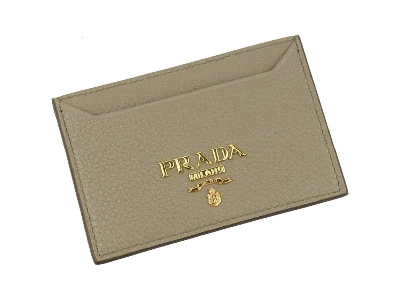 Prada Vitello Grain Argilla Grey Leather Small Card Holder Wallet | JTV Jewelry