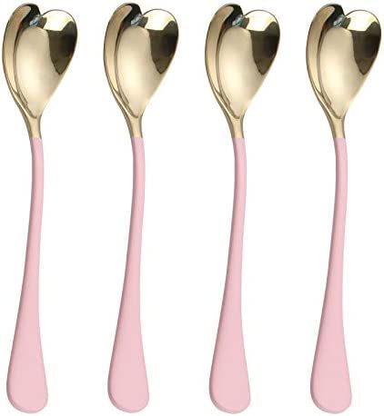 HISSF Heart Shaped Spoons, 18/10 Stainless Steel Spoon Set 4 Pack, 6.7 inches, Dessert Spoon, Ice Cr | Amazon (US)