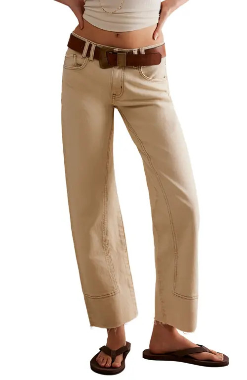 Free People Risk Taker Raw Hem Straight Leg Jeans in Ecru at Nordstrom, Size 25 | Nordstrom