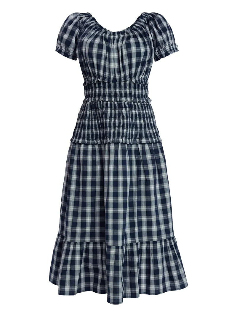 Time and Tru Women's Smocked Cotton Peasant Dress with Short Sleeves, Sizes XS-XXXL | Walmart (US)