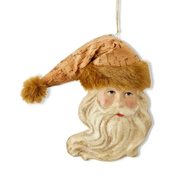 Brown & White Fur Trim Santa Claus Christmas Ornament, 6.69 in, by Holiday Time | Walmart (US)