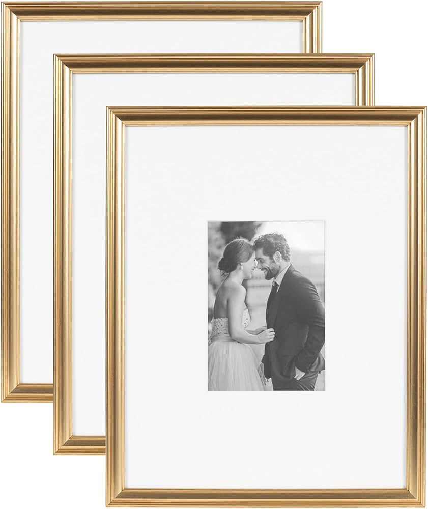 Kate and Laurel Adlynn Rectangle Picture Frame Set of 3, 11 x 14 matted to 5 x 7, Gold, Modern Gl... | Amazon (US)