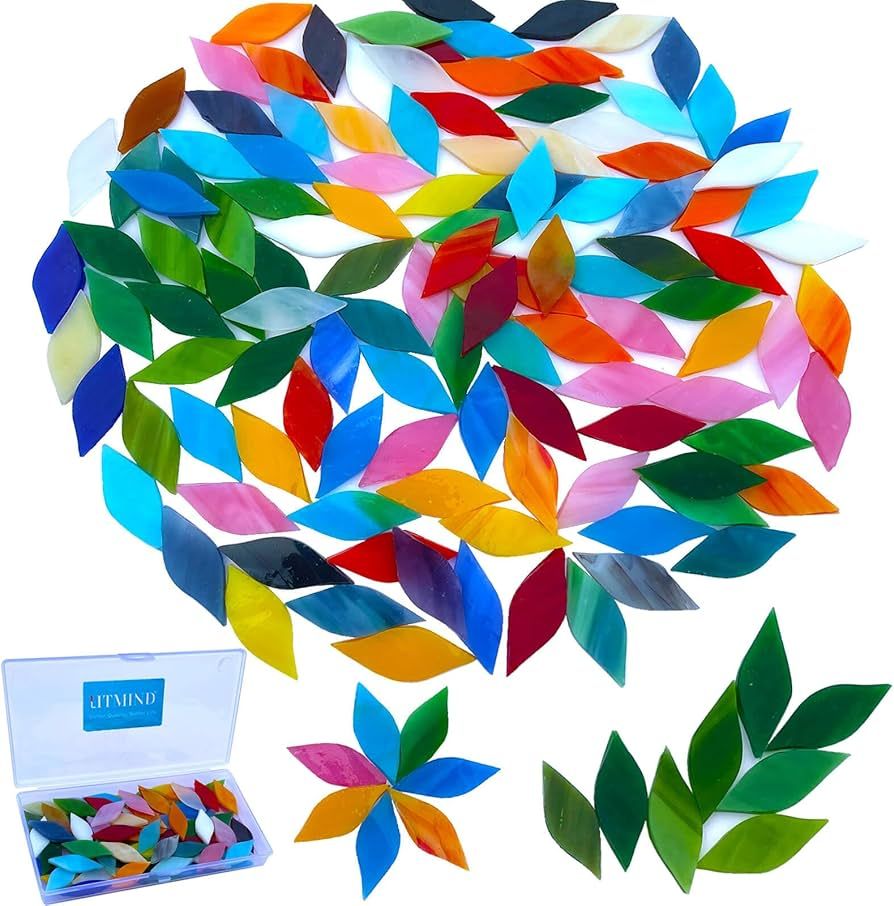 LITMIND 120 Pieces Mixed Colors Mosaic Glass Petals & Leaves, Hand-Cut Stained Glass Mosaic Tiles... | Amazon (US)