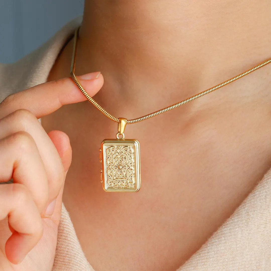 Custom Locket Necklace With Photo, Photo Locket, Rectangular Locket Necklace, Gold Necklace, Memo... | Etsy (US)