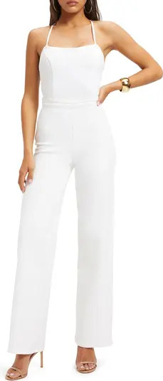 Good American Vacay Lace-Up Stretch Denim Jumpsuit | Nordstrom | Nordstrom