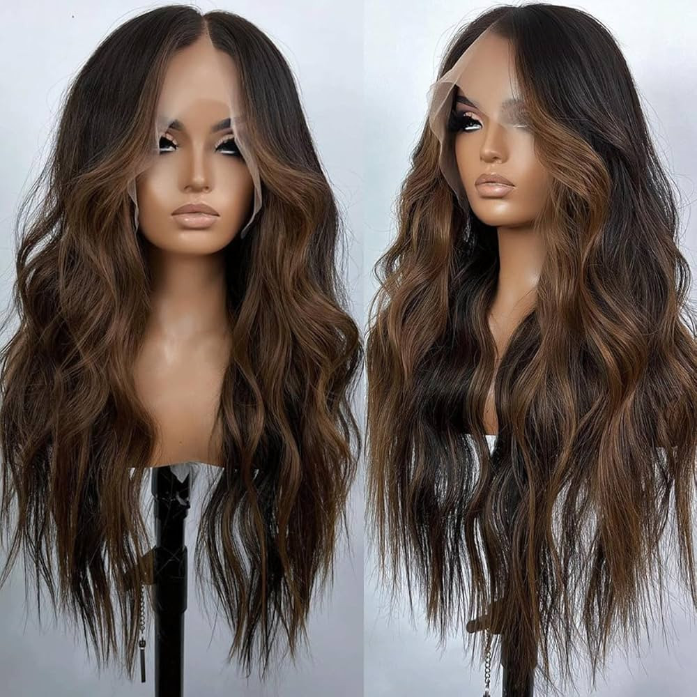 Synthetic Lace Front Wig Pre Plucked Ready to Wear HD Glueless 13x4x1 Highlight Ombre Brown Wigs ... | Amazon (US)