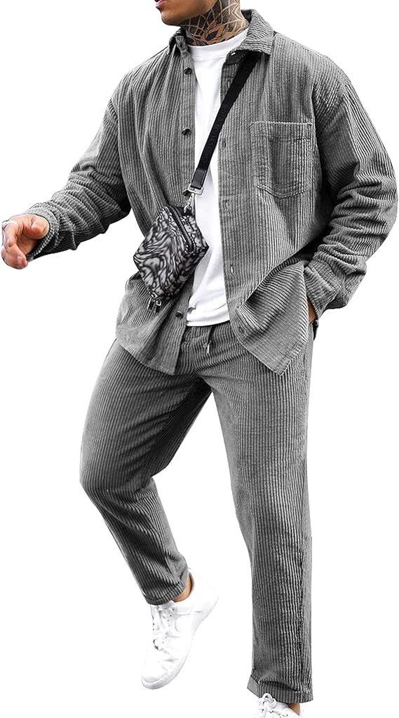 LecGee Men's 2 Piece Corduroy Shacket and Pants Outfits Long Sleeve Causal Autumn Winter Jacket T... | Amazon (US)