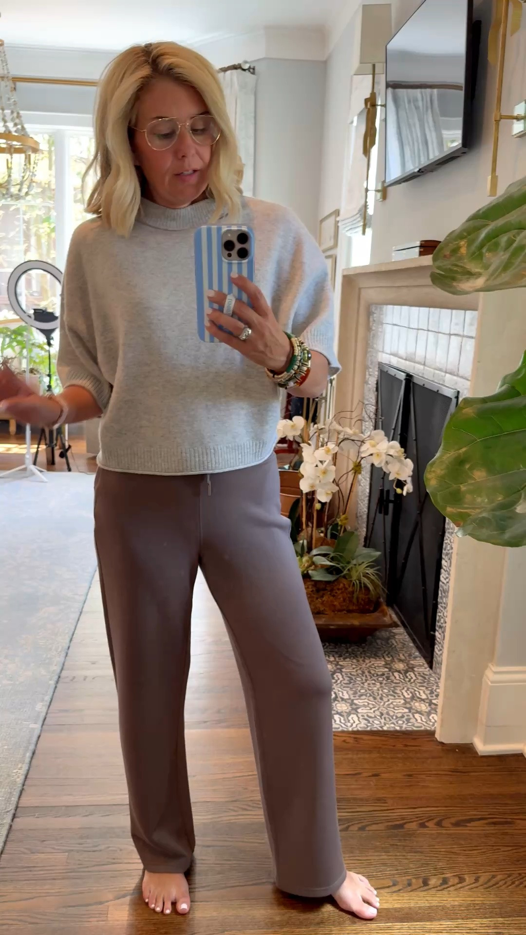 Spanx Air Essentials Straight Leg Pants are just a staple item to have in your closet. 
Pants - small petite 
Sweater - xs
Sneakers - 8 tts 

CODES- 
*Spanx - LTK20 for 20% off full priced Spanx in the LTK app
*Allie + Bess - Catherine20