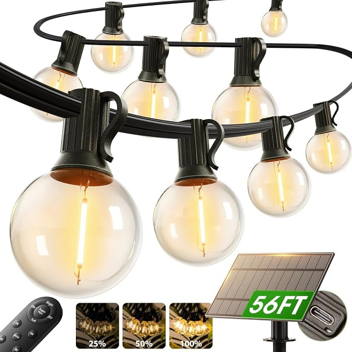 addlon 50FT Solar String Lights Outdoor Waterproof with Remote, G40 Globe Solar Patio Light with ... | Amazon (US)