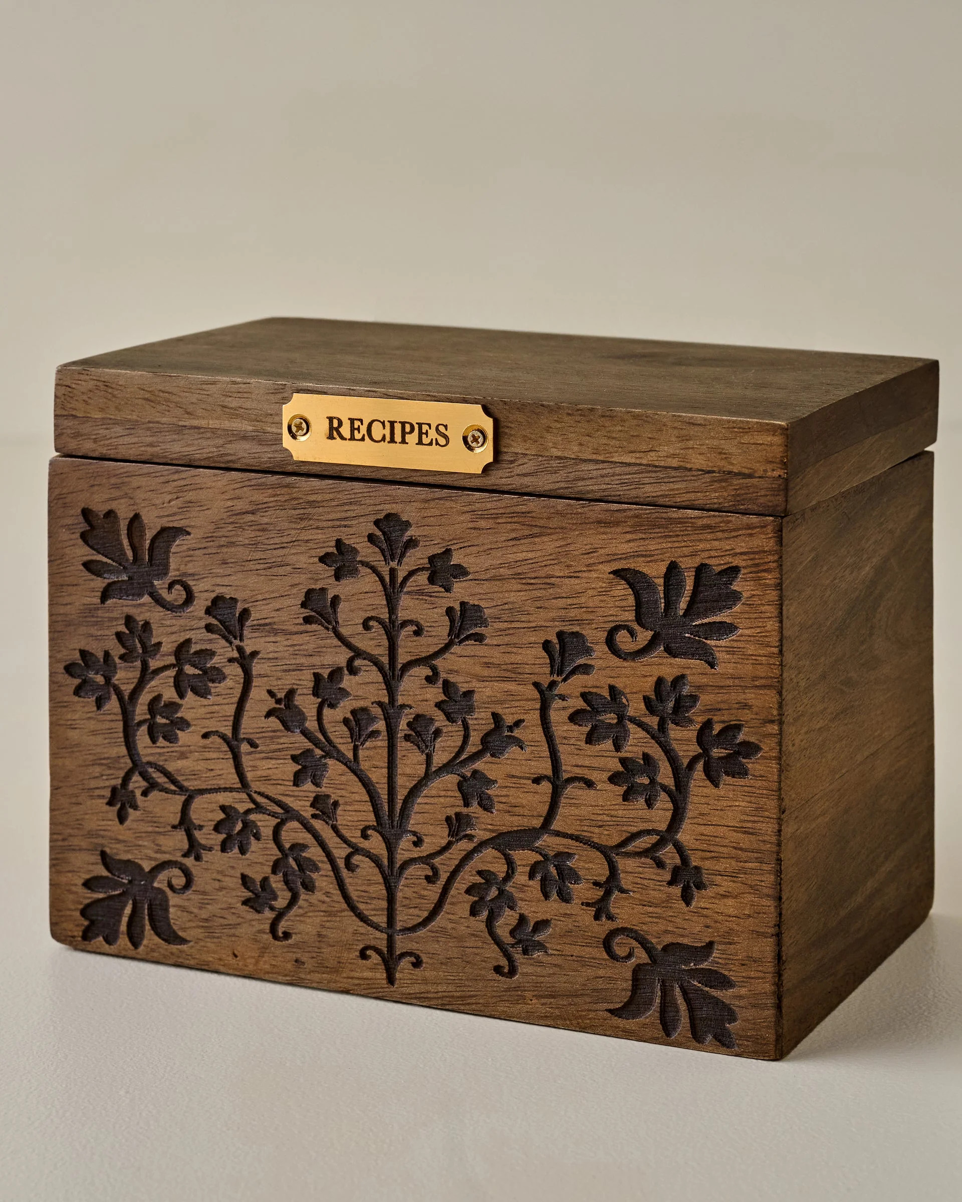 Magnolia Carved Wood Recipe Box | Magnolia