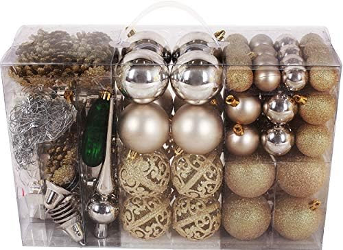 BRUBAKER 101 Pack Assorted Christmas Ball Ornaments - Shatterproof - with Green Pickle and Tree T... | Amazon (US)