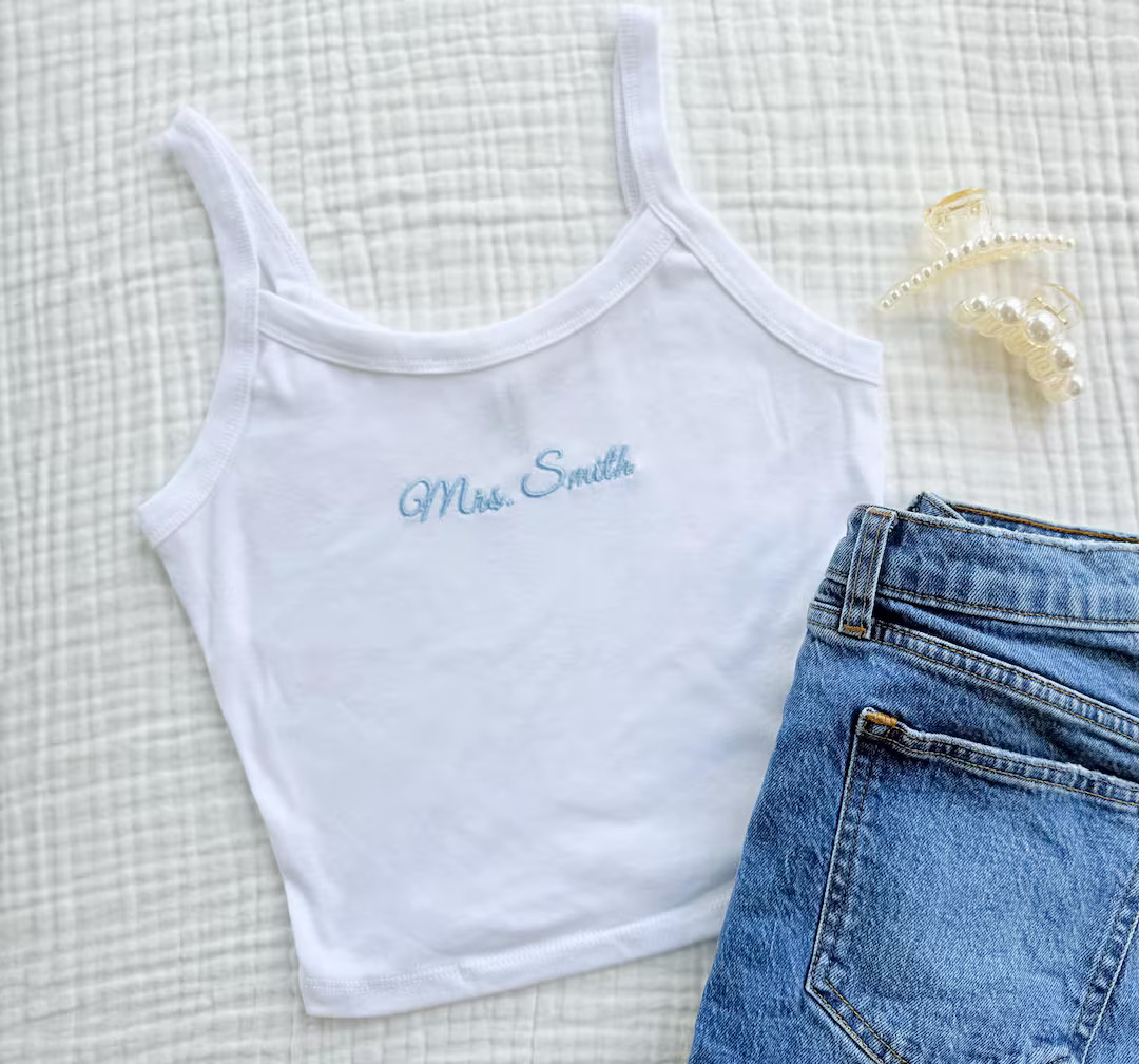 Embroidered Spaghetti Strap Tank Top, Mrs. Tank, Bride T-shirt, Bridal Shower Gift, Engagement Gi... | Etsy (US)