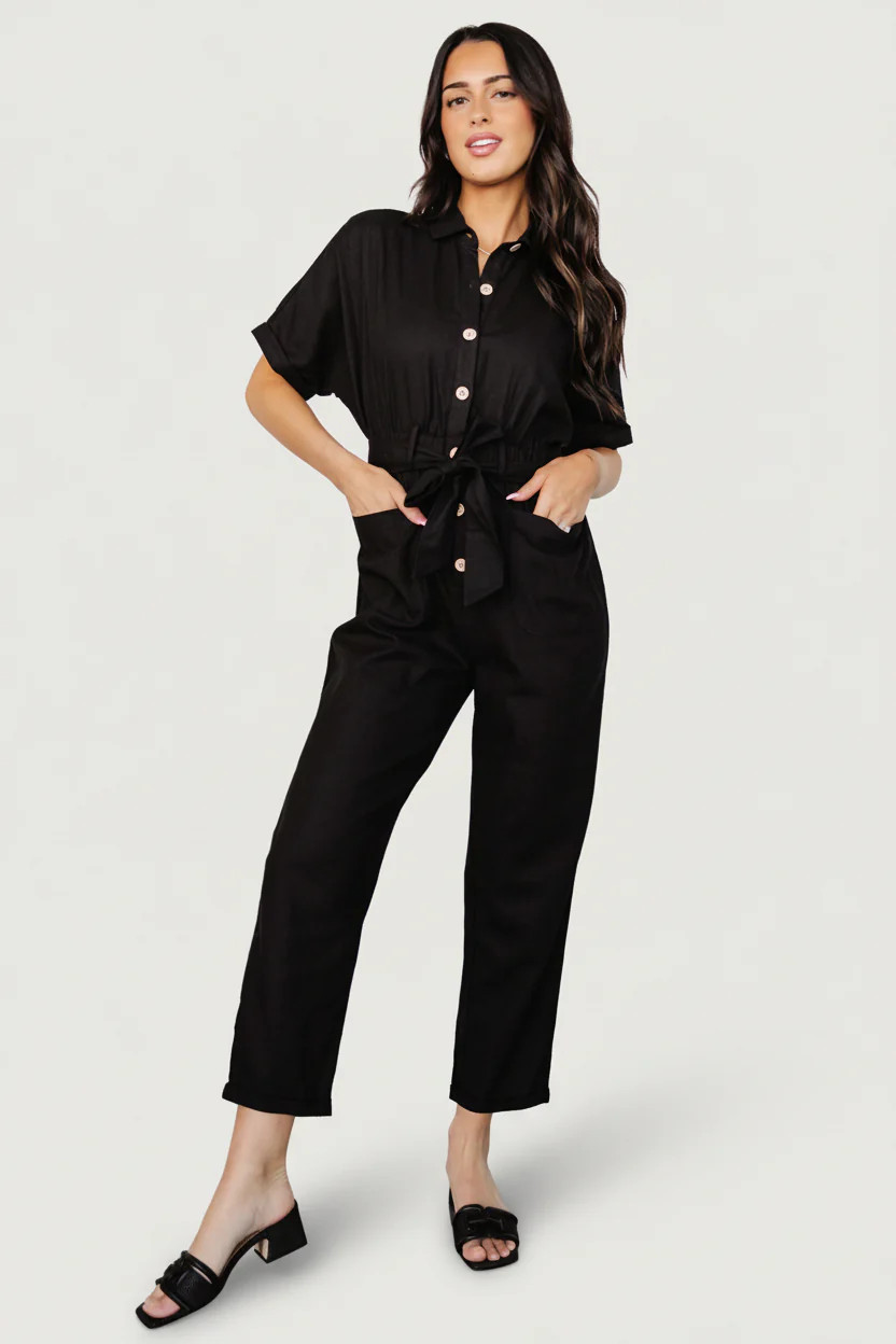 Dallas Linen Utility Jumpsuit — Black | Baltic Born | Baltic Born