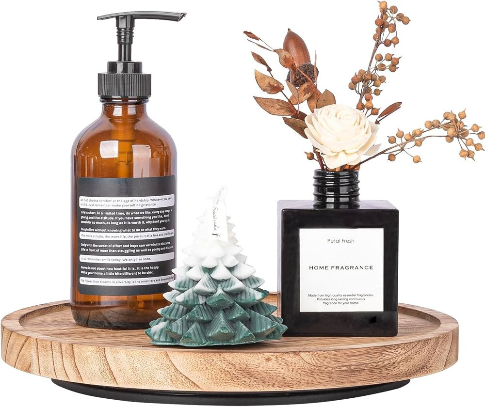 Wood Lazy Susan Organizer Kitchen Turntable for Cabinet Farmhouse Bathroom Decor Round Decorative... | Amazon (US)