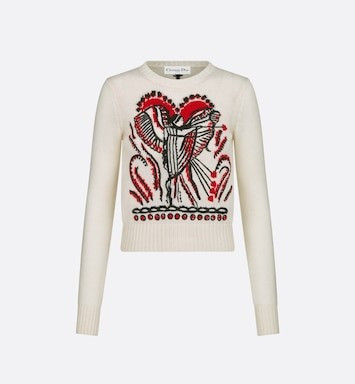Sweater Ecru Cashmere with Multicolor Cupidon Motif | DIOR | Dior Beauty (US)
