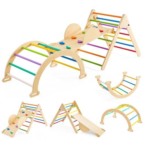 7-in-1 Pikler Triangle Set - Wooden Toddler Climbing Toys, Indoor Playground with Ramp for Sliding or Climbing, Jungle Gyms for Toddlers, Montessori Climbing Set-Small | Amazon (US)