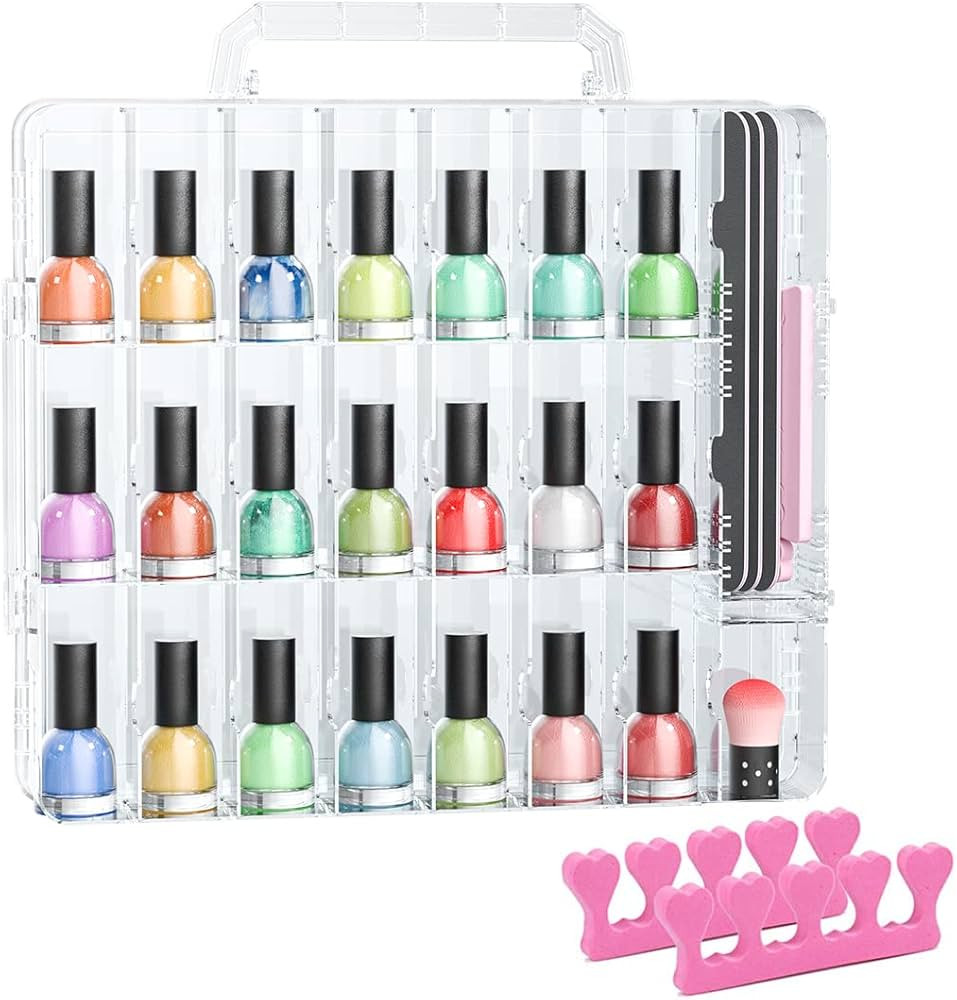 JIASHENG Nail Polish Organizer Case for 48 Bottles, Gel Nail Polish Storage Holder Double Side Ad... | Amazon (US)