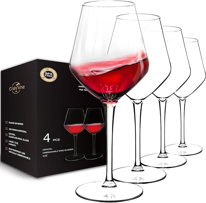 Plastic Wine Glasses Set of 4(15oz) |Unbreakable Wine Glasses with Stem|100% Tritan &amp; BPA Free |D... | Amazon (US)