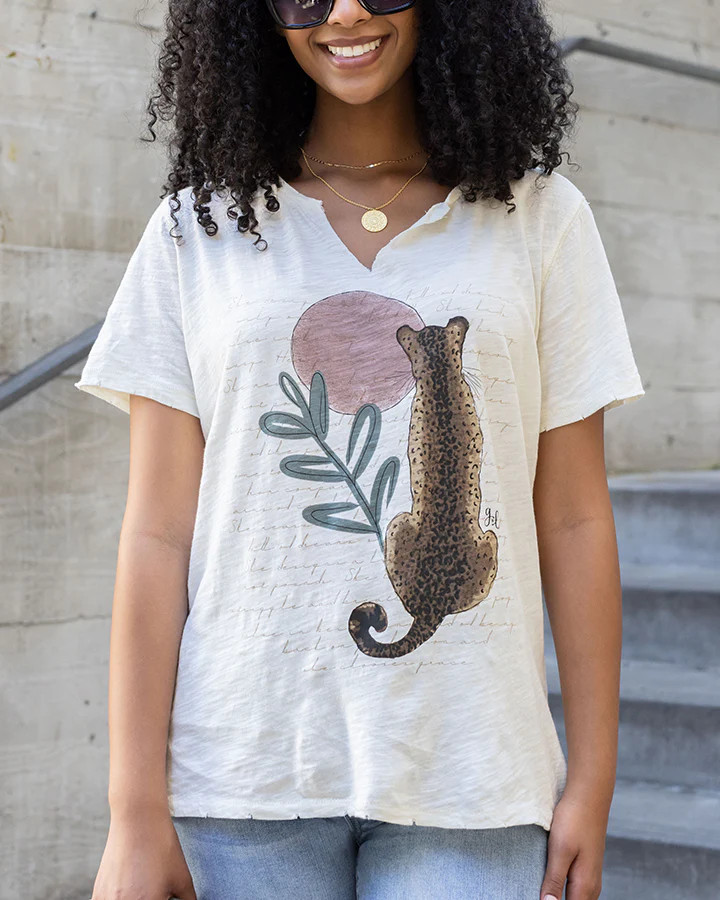 Notched Neck Washed & Worn Graphic Tee - Grace and Lace | Grace and Lace