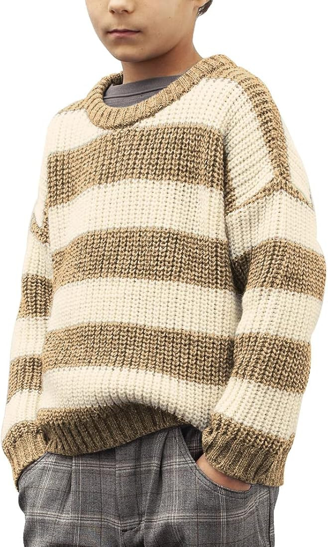 Boys Striped Pullover Sweater Crew Neck Color Block Knit Long Sleeve Winter/Spring Tops Knitwear ... | Amazon (US)