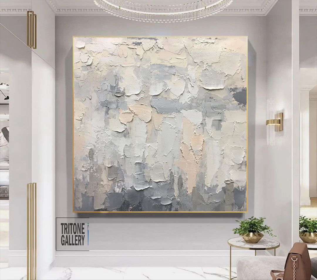 Beige Abstract Pastel Painting, Gray Contemporary Art Large Abstract Pink Painting, Beige Gray Te... | Etsy (US)