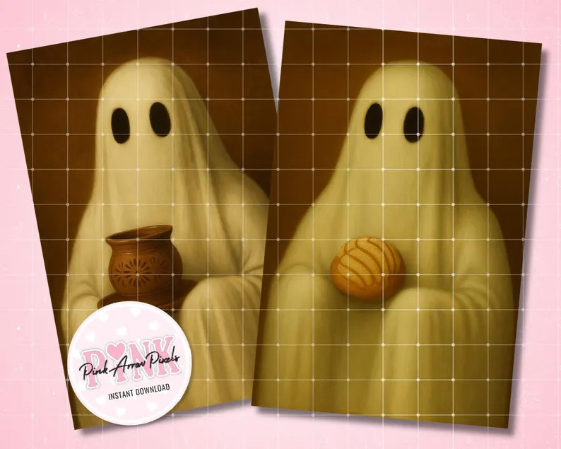 Mexican Halloween Art Print – Cute Ghost Holding Heart Pan Dulce, Ghost Holding Cafecito, Rusti... | Etsy (US)