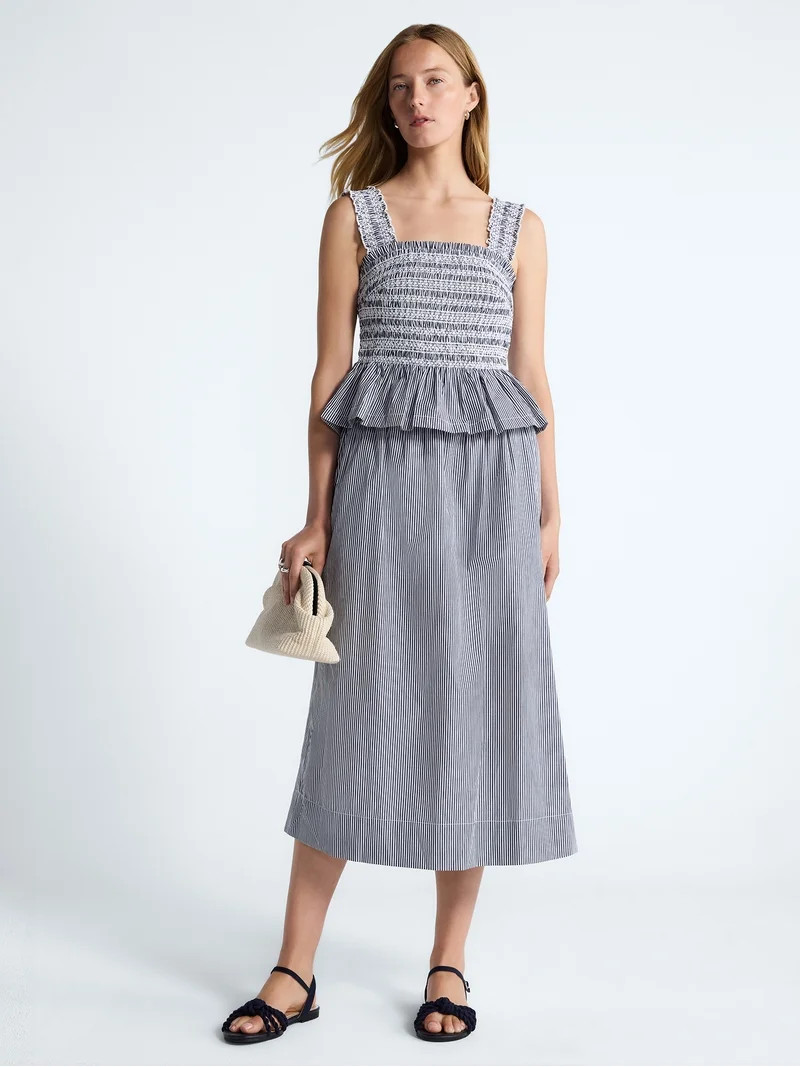 Free Assembly Women's and Women's Plus Striped Cotton Maxi Skirt with Smocked Waist, Sizes XS-4X | Walmart (US)