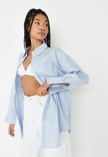 Missguided - Tall Blue Oversized Poplin Shirt | Missguided (UK & IE)