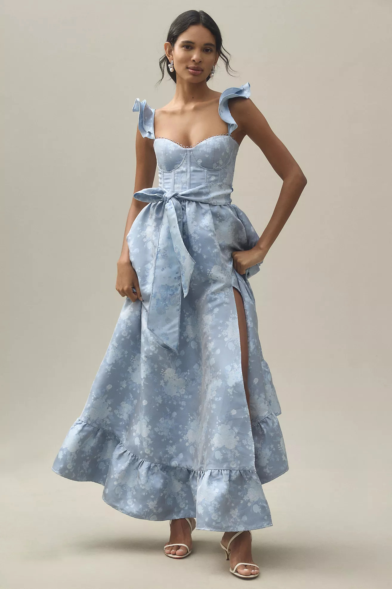 V. Chapman Veronica Corset Ruffle Side-Slit Dress | Anthropologie (US)