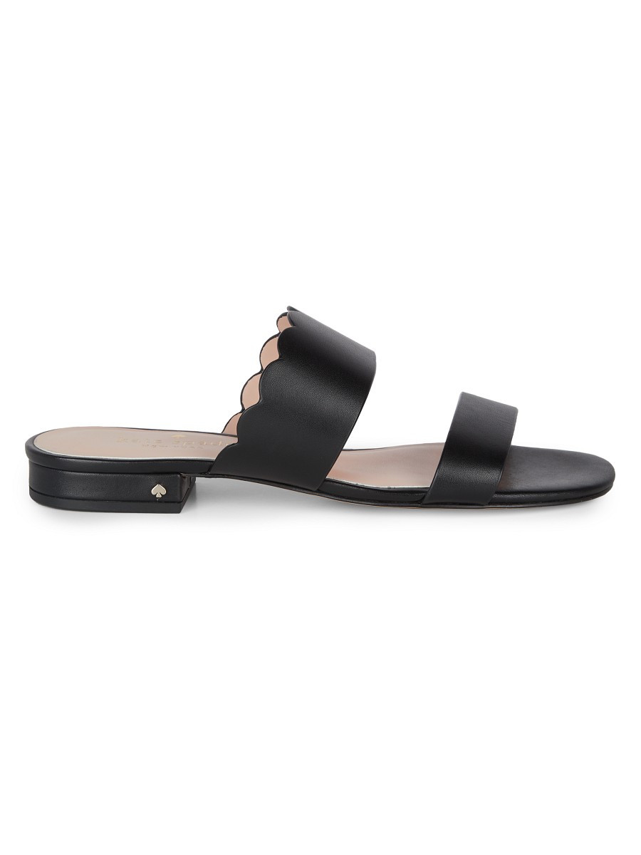 kate spade new york Women's Fetty Flat Scallop Leather Sandals - Black - Size 6 | Saks Fifth Avenue OFF 5TH