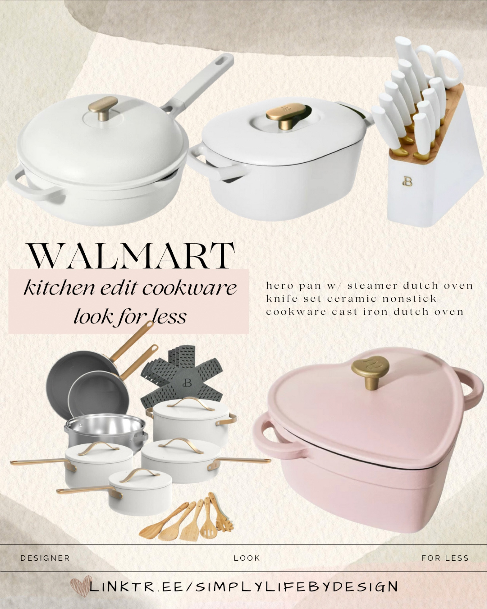 Walmart kitchen edit beautiful cookware. Designer look for affordable prices. Hero pan w/ steamer, enamel dutch oven, 12 piece knife set, 20 piece ceramic nonstick cookware,  pink heart shaped cast iron dutch oven  

#LTKstyletip #LTKhome #LTKsalealert