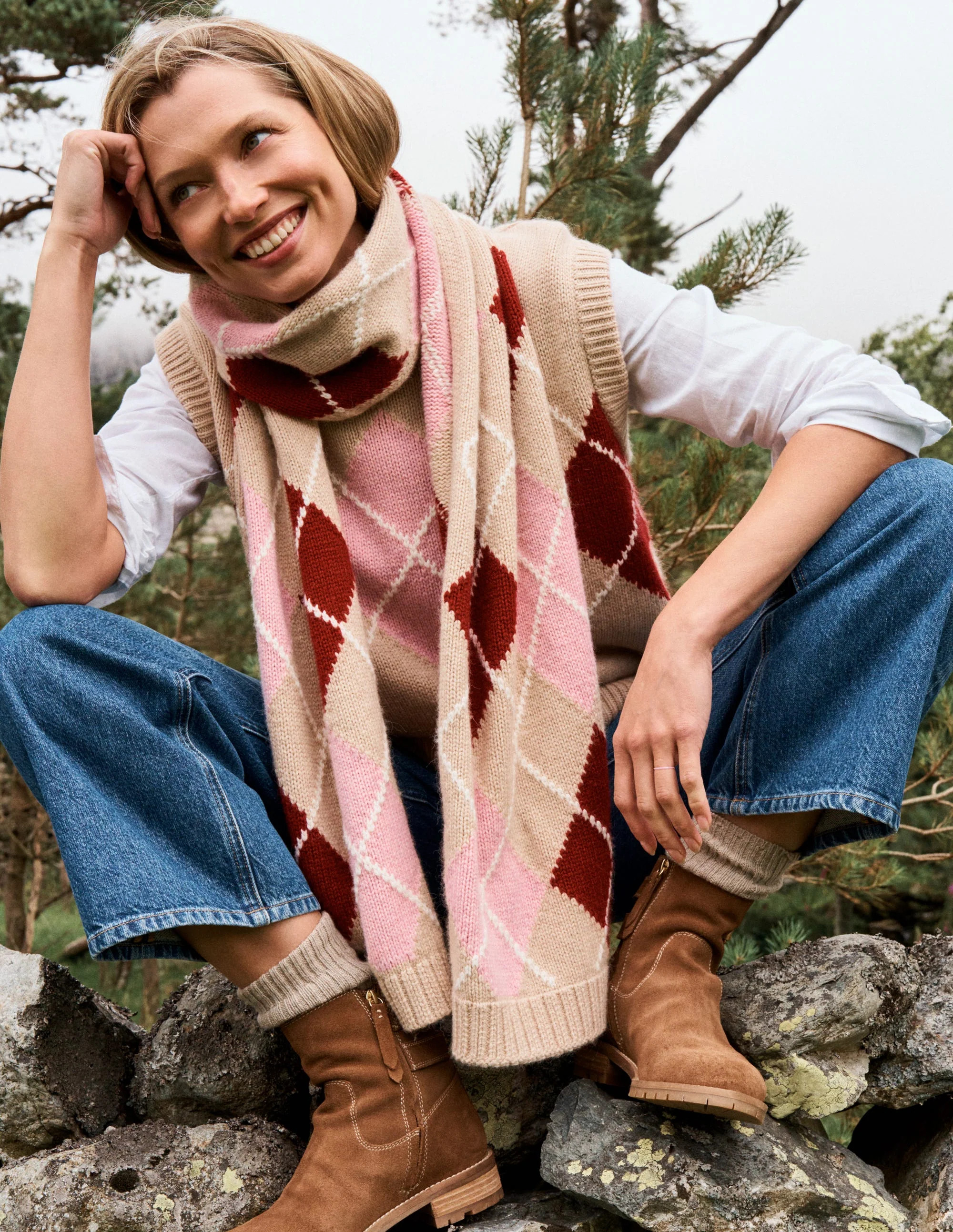 Eleanor Fair Isle Tank-Chinchilla Melange Argyle | Boden UK