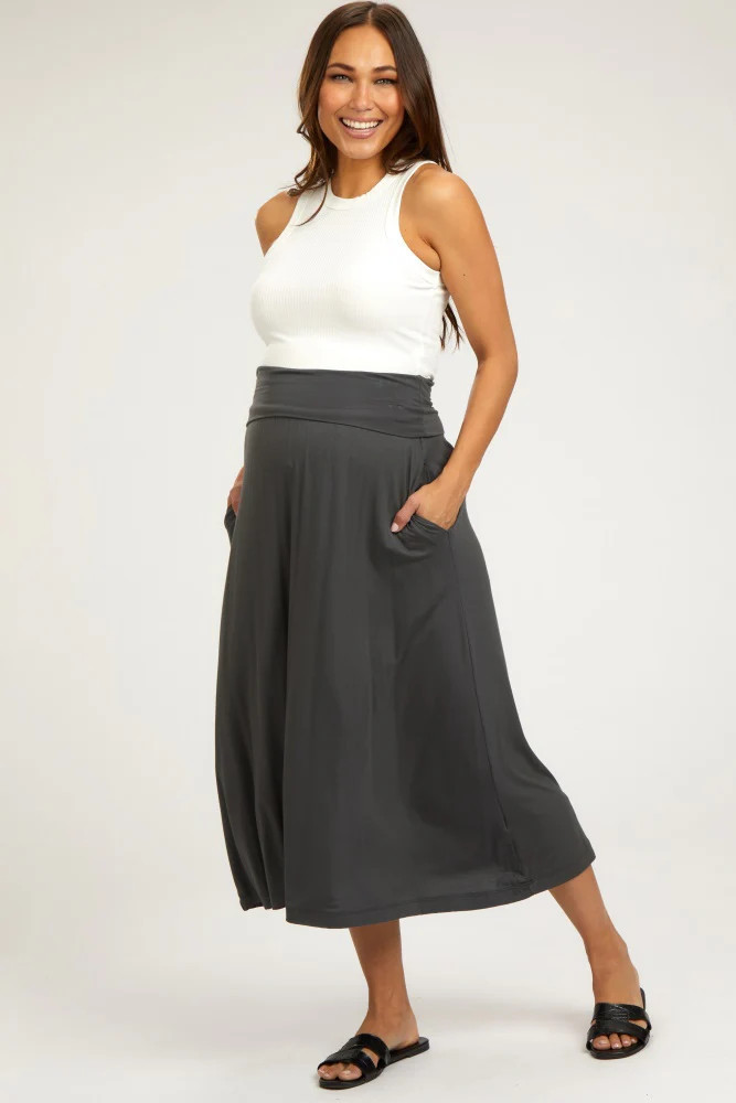 Charcoal Fold-Over Maternity Maxi Skirt | PinkBlush Maternity