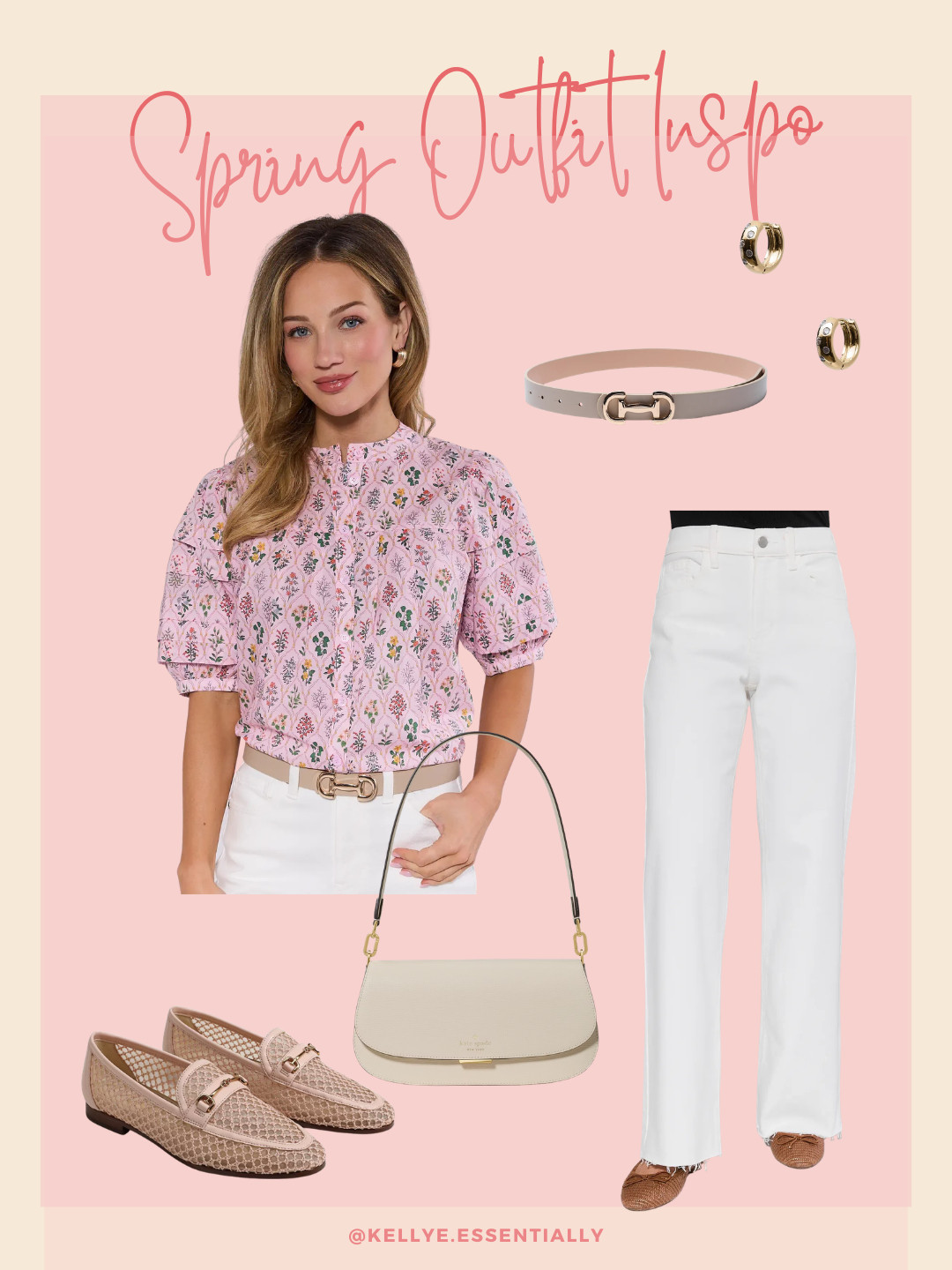This pink floral blouse with white straight leg jeans is such an easy spring look. Add neutral loafers, a cream shoulder bag, gold hoop earrings, and a slim belt for that pulled-together finish. 

 #LTKootd