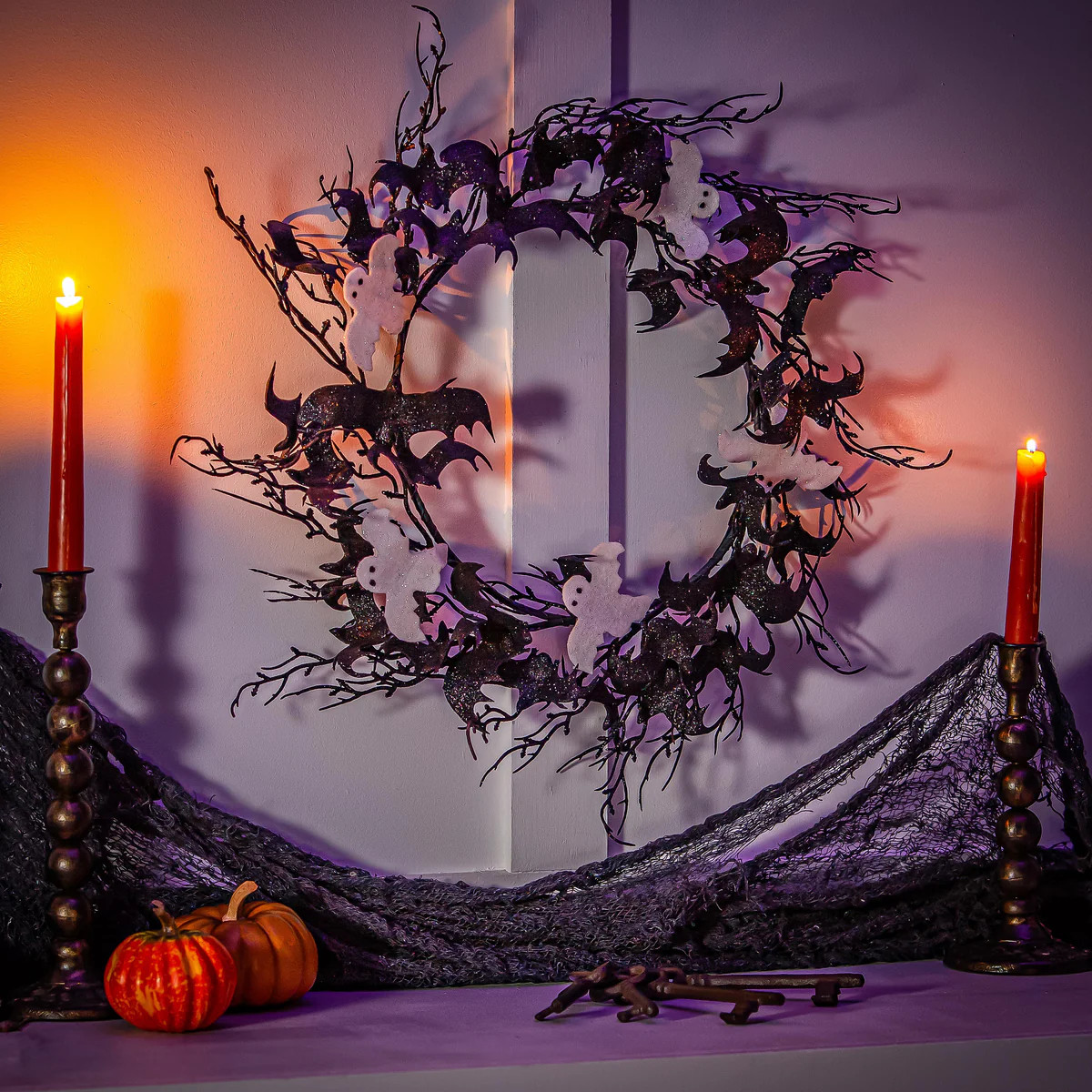 Bat and Ghost Wreath, 20" | Plow & Hearth