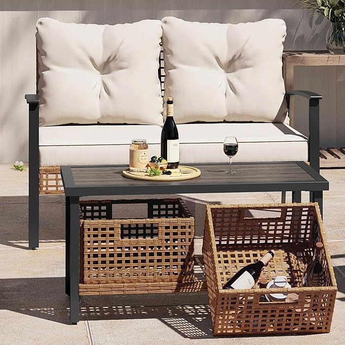 LAUSAINT HOME Outdoor Patio Loveseat with Coffee Table Set of 2, 2 Pieces Comfortable Oversized W... | Amazon (US)