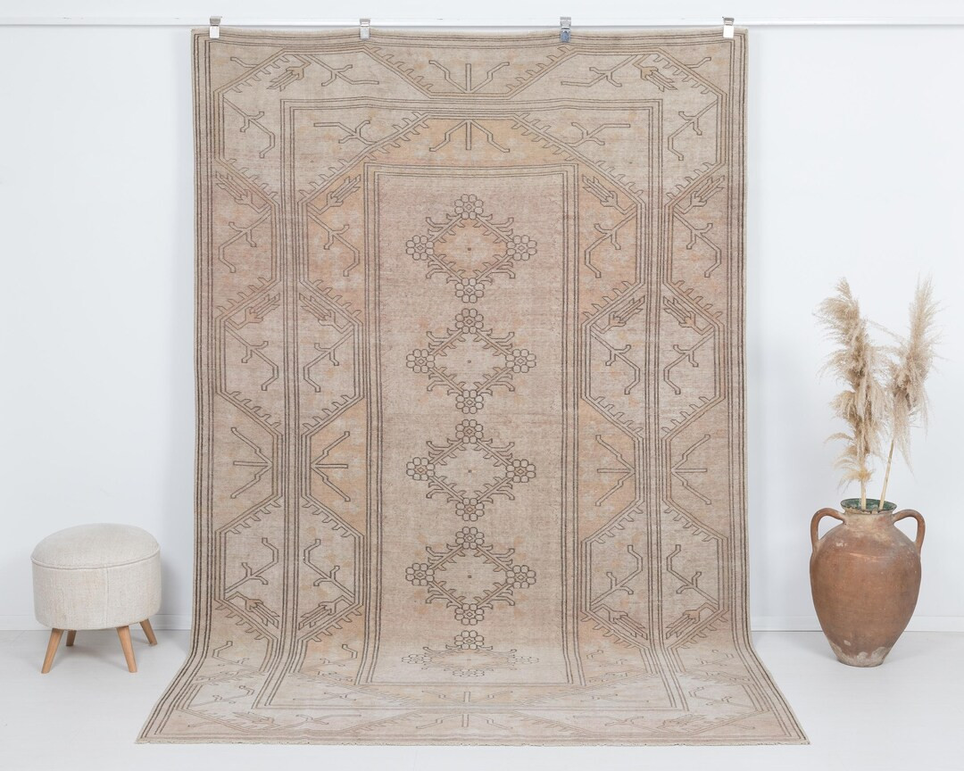 7x10 Turkish Rug, Vintage Rug,wool Rug, Antique Rug, Oushak Rug, Anatolian Rug, Low Pile Rug, Nat... | Etsy (US)